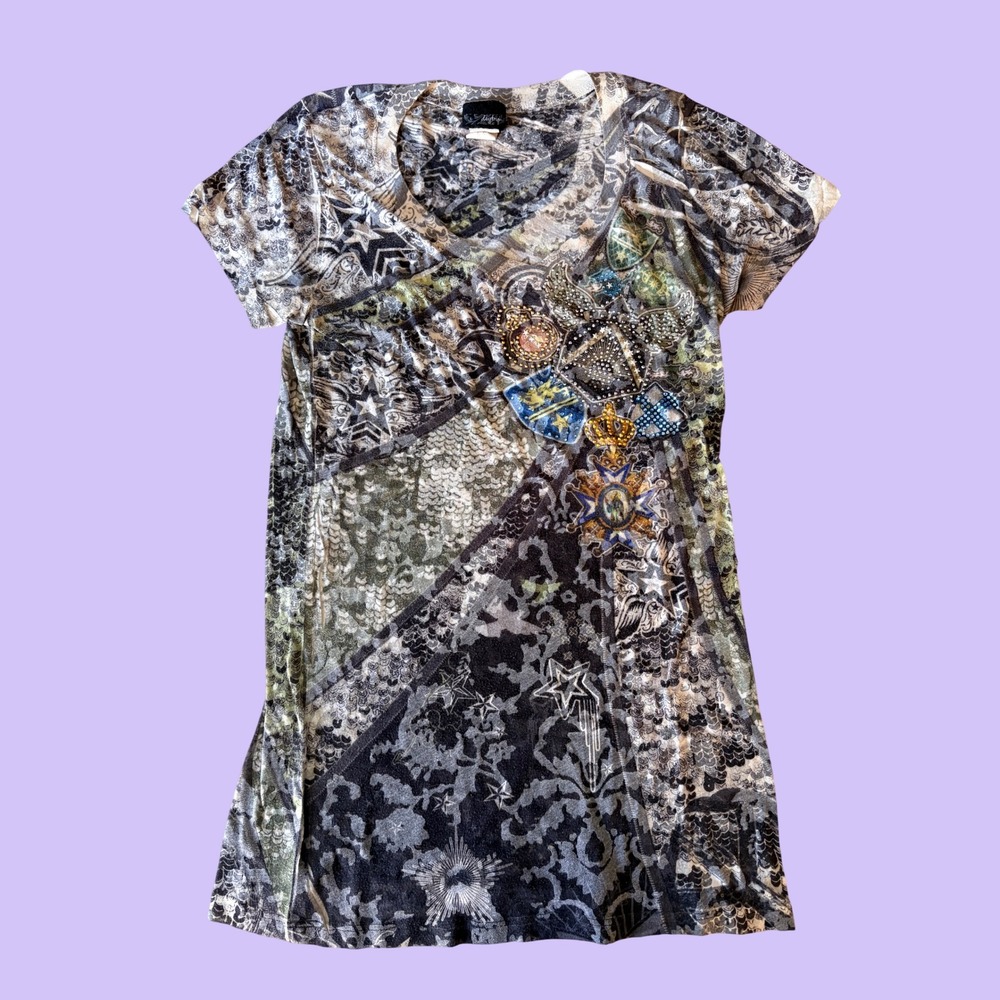 Y2K Daytrip Embellished Graphic T-Shirt Print Rhinestone Scene Grunge #18